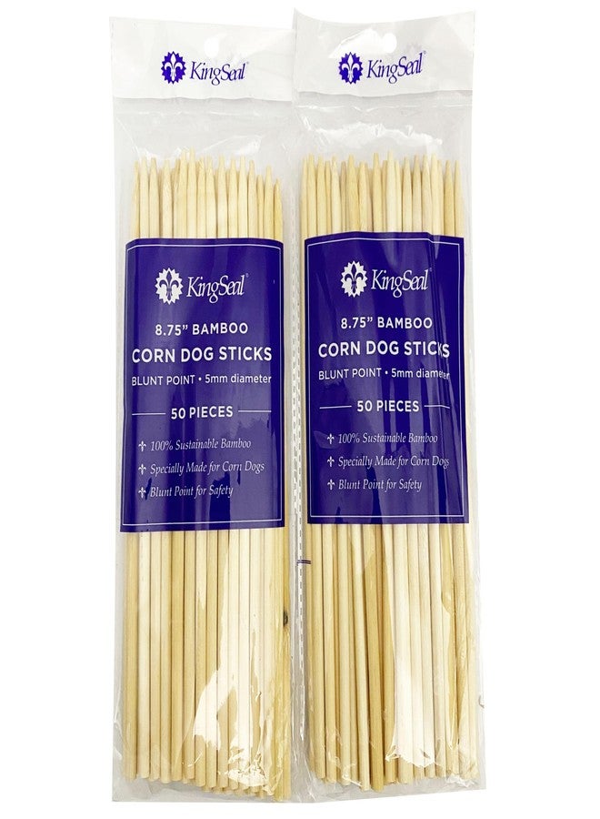 KingSeal أسياخ كورن دوغ من خشب البامبو من كينغسيل، أعواد، 8.75 بوصة × 5 مم قطر، طرف غير حاد للسلامة، عبوة بيع بالتجزئة - كيسان من 50 سيخًا (100 سيخ) - Image 1